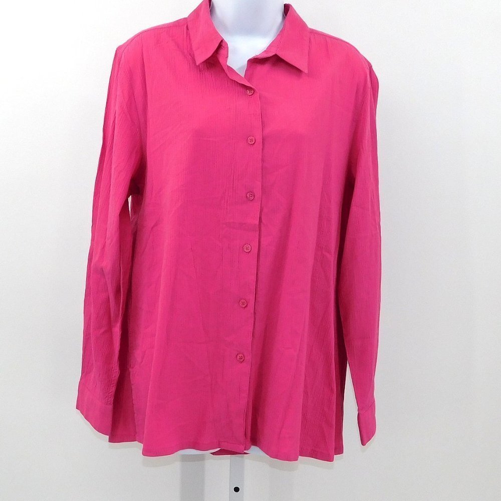 Appleseed's Solid Deep Rose Crinkle Cotton Button… - image 5